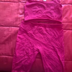 Pink Ribbed Tank and Shorts Set